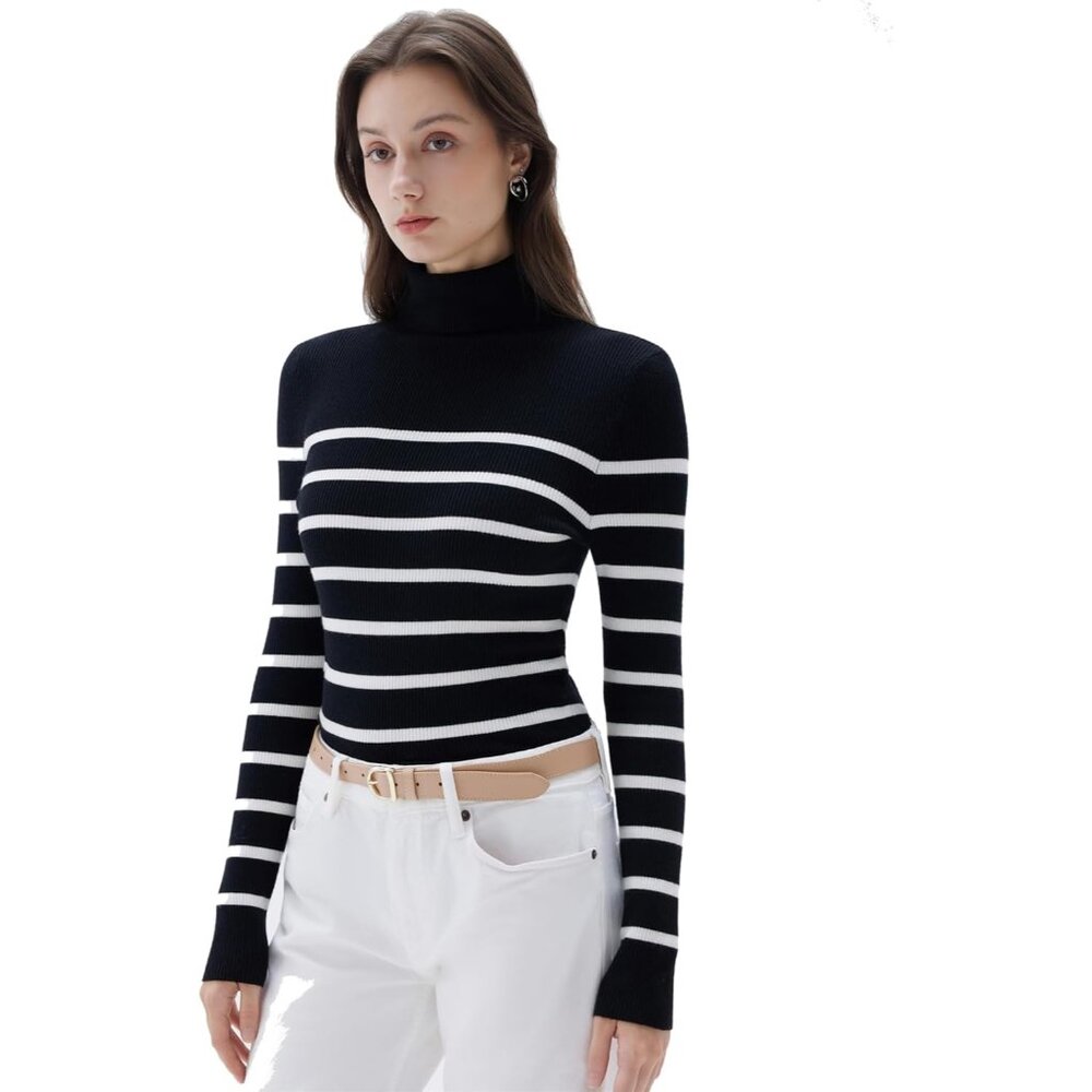 Women Turtleneck Cashmere Black White Sweater Long Sleeve Fall Basic Thermal Top